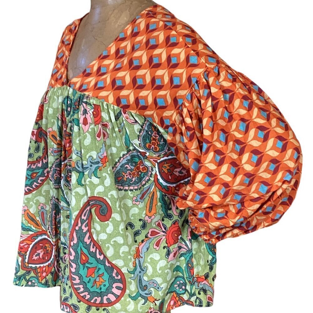 Bucket List Cotton Top Mixed Pattern Paisley Boho… - image 4